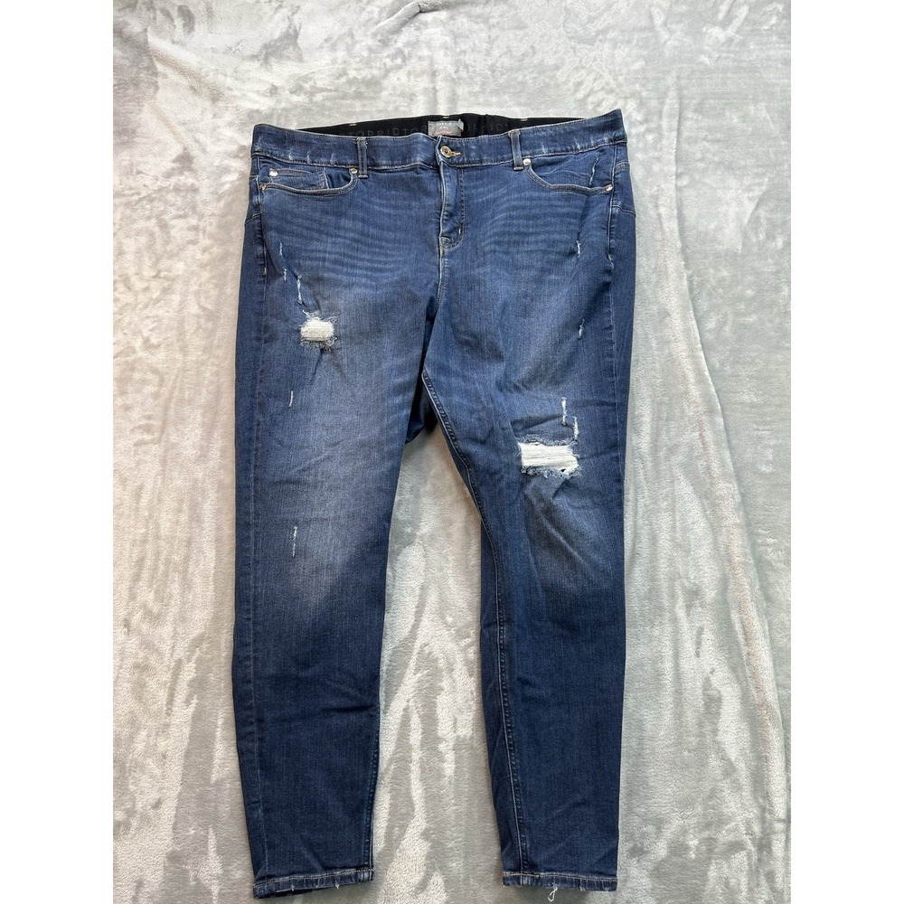 Torrid Jeans Womens Plus Sz 26T Blue Bombshell Skinny Stretch Distressed Whisker